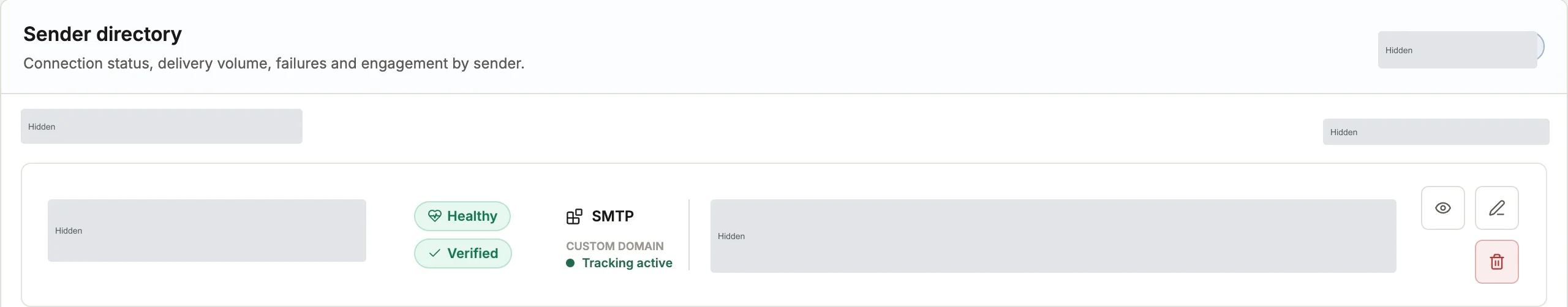 Reach sender directory with connection health, verification and tracking indicators